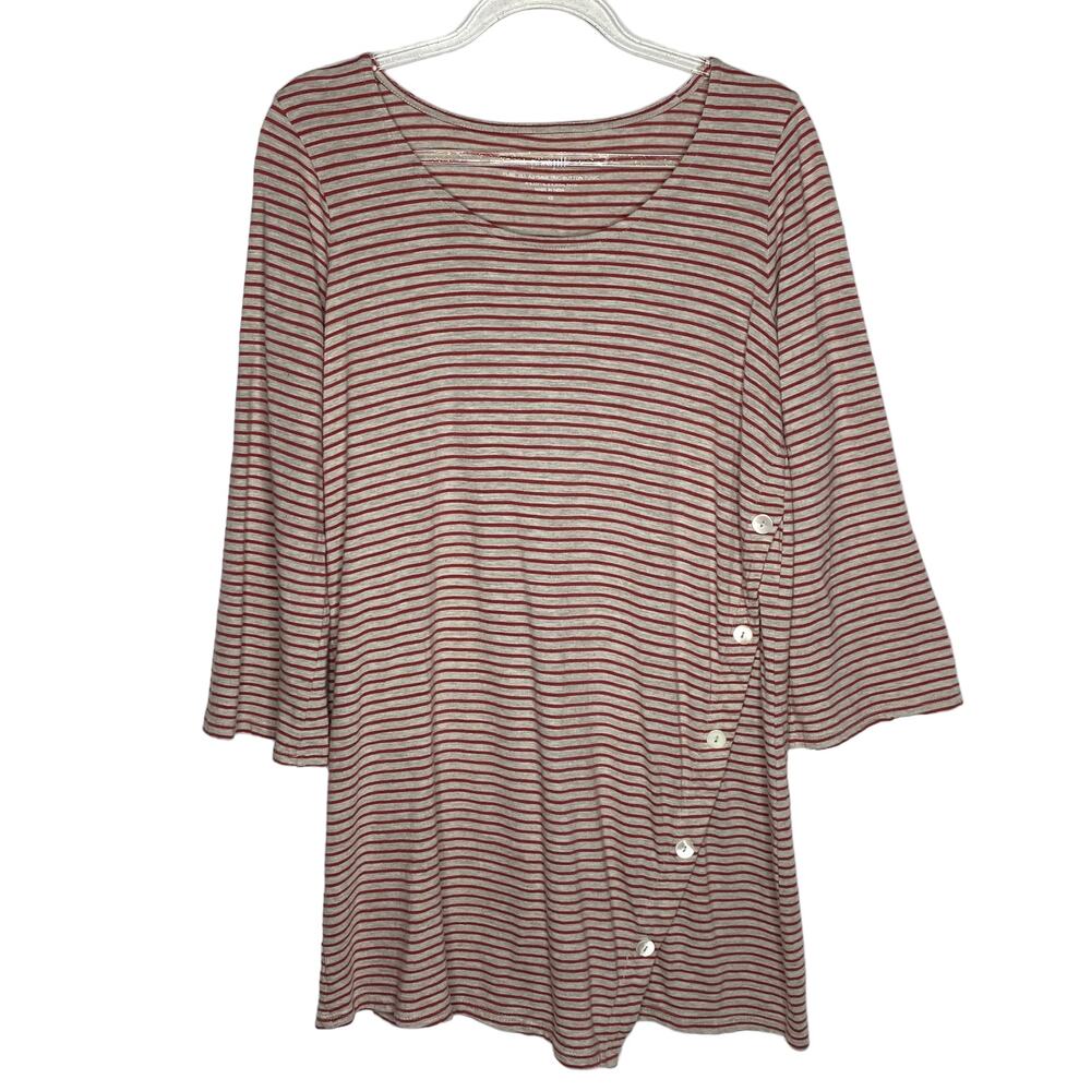 J Jill‎ Pure Jill Womens Sz XS Asymmetric Button Tunic Top Oatmeal Orange Stripe